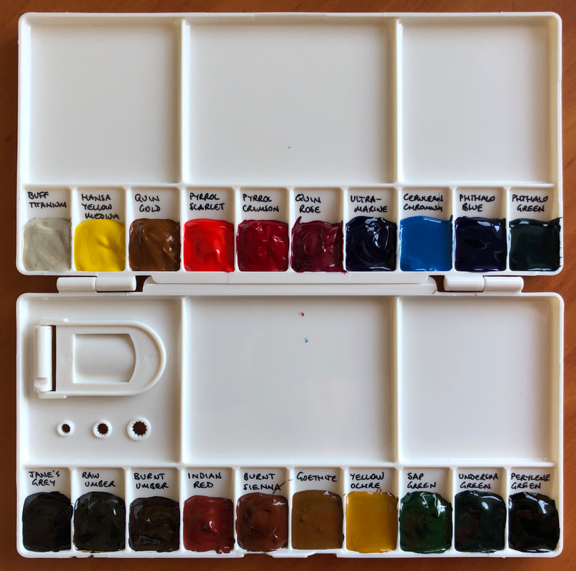 Watercolor Palette with 3 Brushes and Small Sponge Folding Paint Tray with  White Lid DIY Travel Watercolor Gouache Paint Palette with 24 Holes and 3