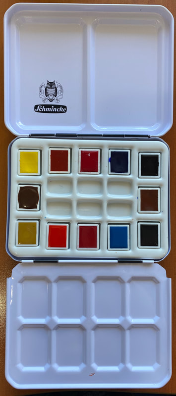  Watercolor Palette with 3 Brushes and Small Sponge Folding  Paint Tray with White Lid DIY Travel Watercolor Gouache Paint Palette with  24 Holes and 3 Blending Areas,Sealed Palette for Kids and
